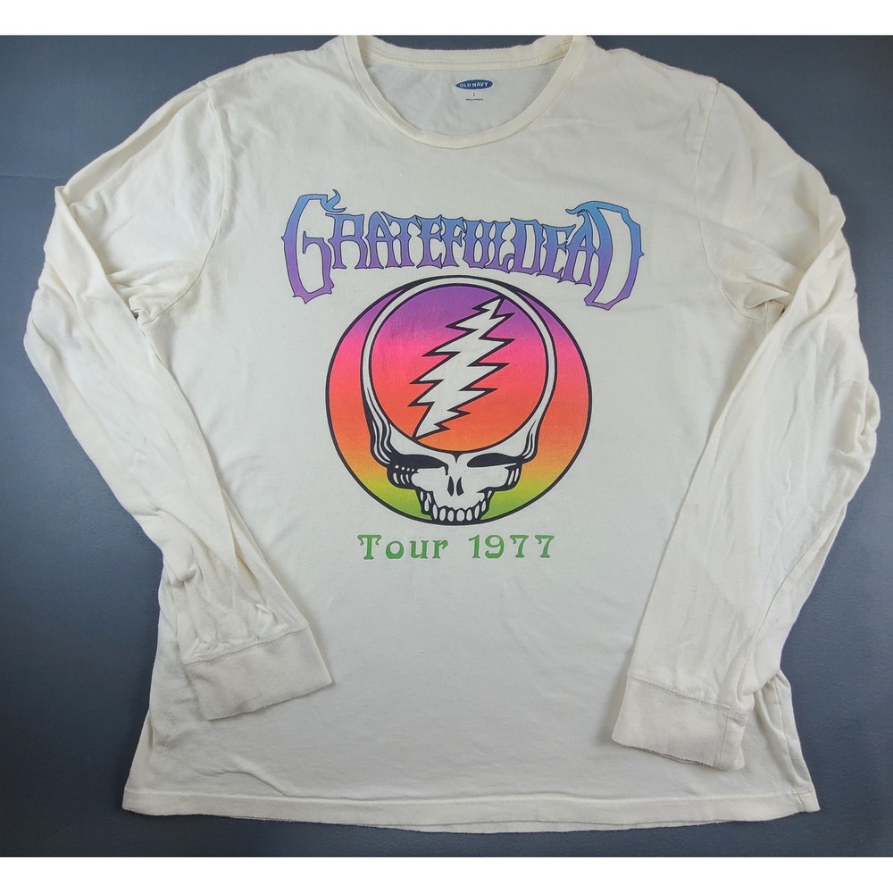 Old Navy Grateful Dead T-Shirt Men's Large Cream Long Sleeve Casual Graphic Tee